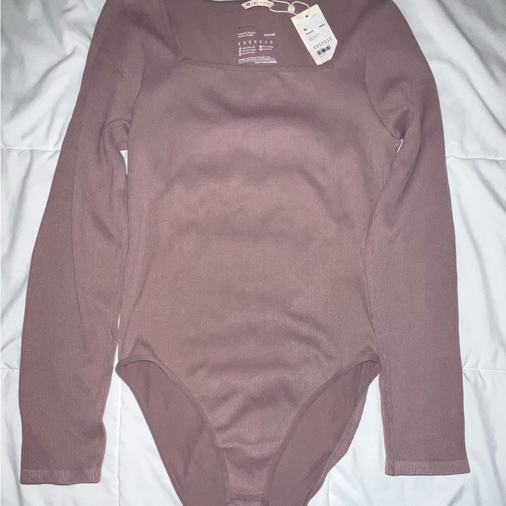 NWT INLYRIC Ribbed Long Sleeve Square Neck Bodysuit – XL Argyle Purple